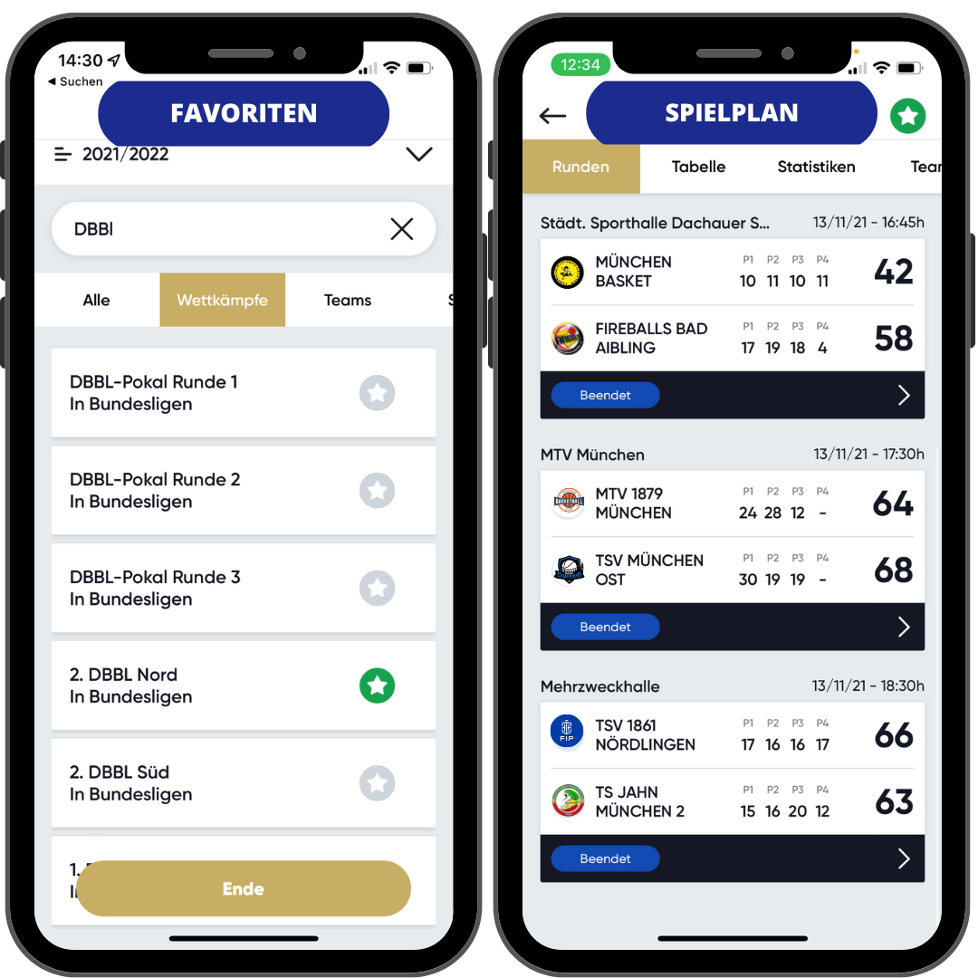 DBB.Scores Basketball Statistiken, Ergebnisse und Tabellen